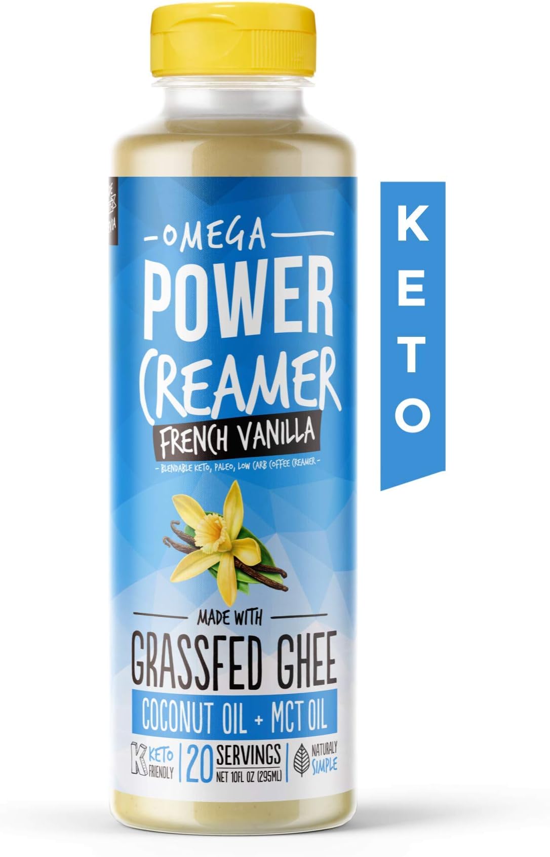 Keto Coffee Creamer by PowerCreamer | French Vanilla - Zero Sugar | Grass-fed Ghee, MCT Oil, Organic Coconut Oil, Stevia | Keto Creamer, Energy Support | Liquid, No Refrigeration (20 Servings)