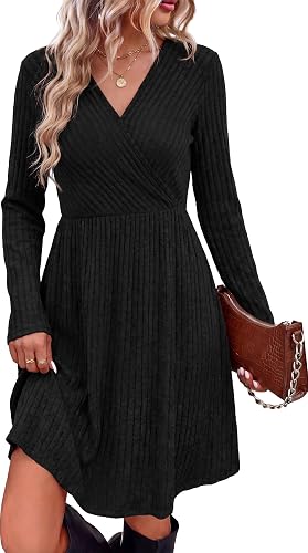 WIH0LL Womens Fall Dresses 2026 Long Sleeve Wrap Sweater Dress with Pockets