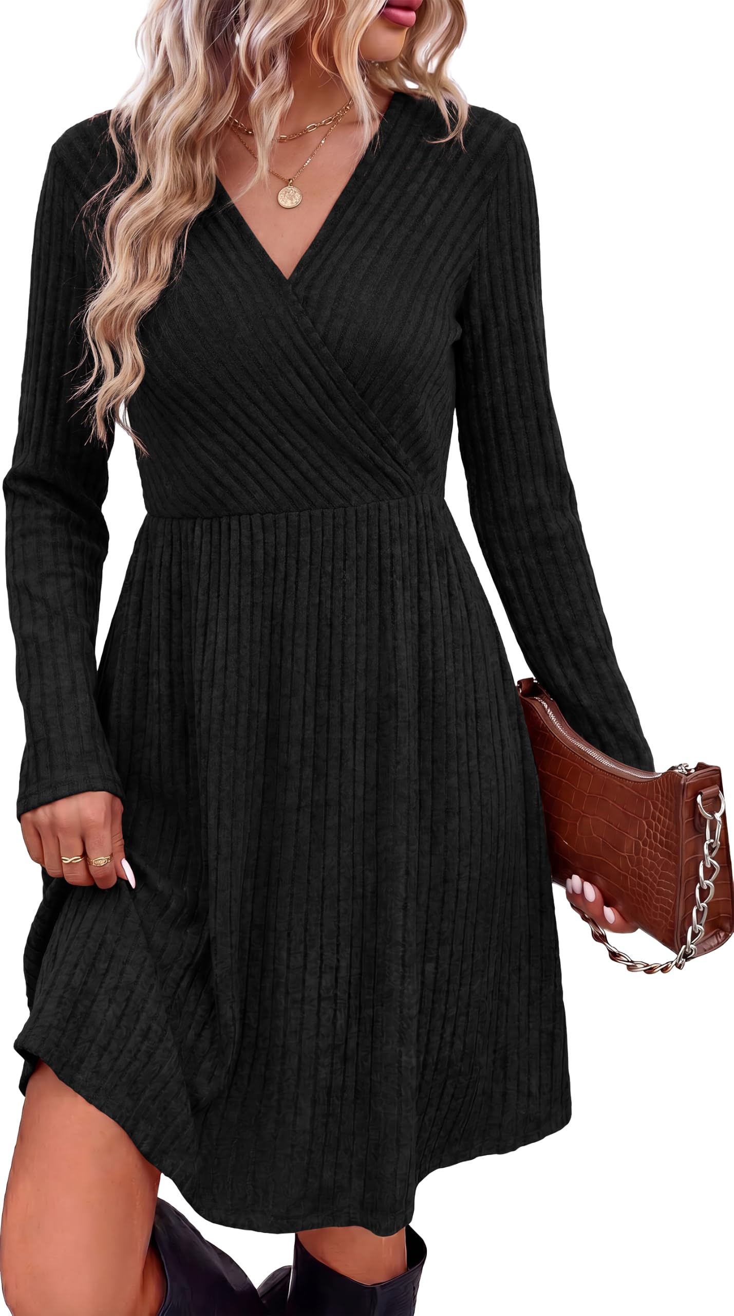 WIH0LL Womens Fall Dresses 2026 Long Sleeve Wrap Sweater Dress with Pockets