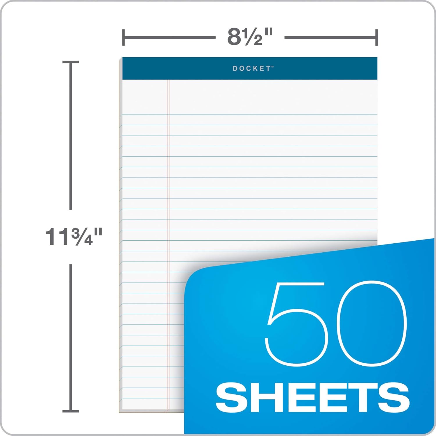 TOPS Docket Writing Tablet, 8-1/2 x 11-3/4 Inches, Perforated, White, Legal/Wide Rule, 50 Sheets per Pad, 6 Pads per Pack (63416)