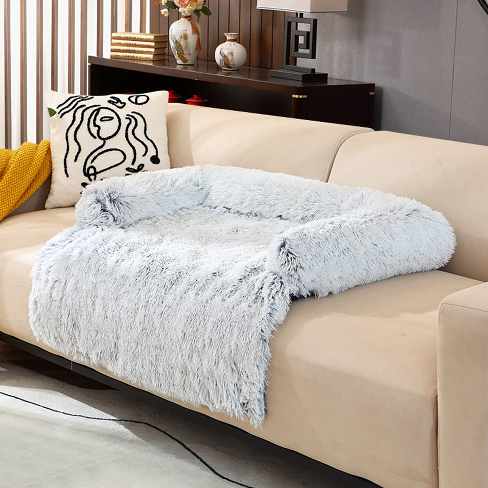 Sofá de Felpa Sofá Cama de Felpa for Camas de Felpa de Invierno Cojín Cama de Felpa Cama for Mascotas for Coche Confort Cálido for Accesorios de Perreras/296(Gradient Gray rounde)