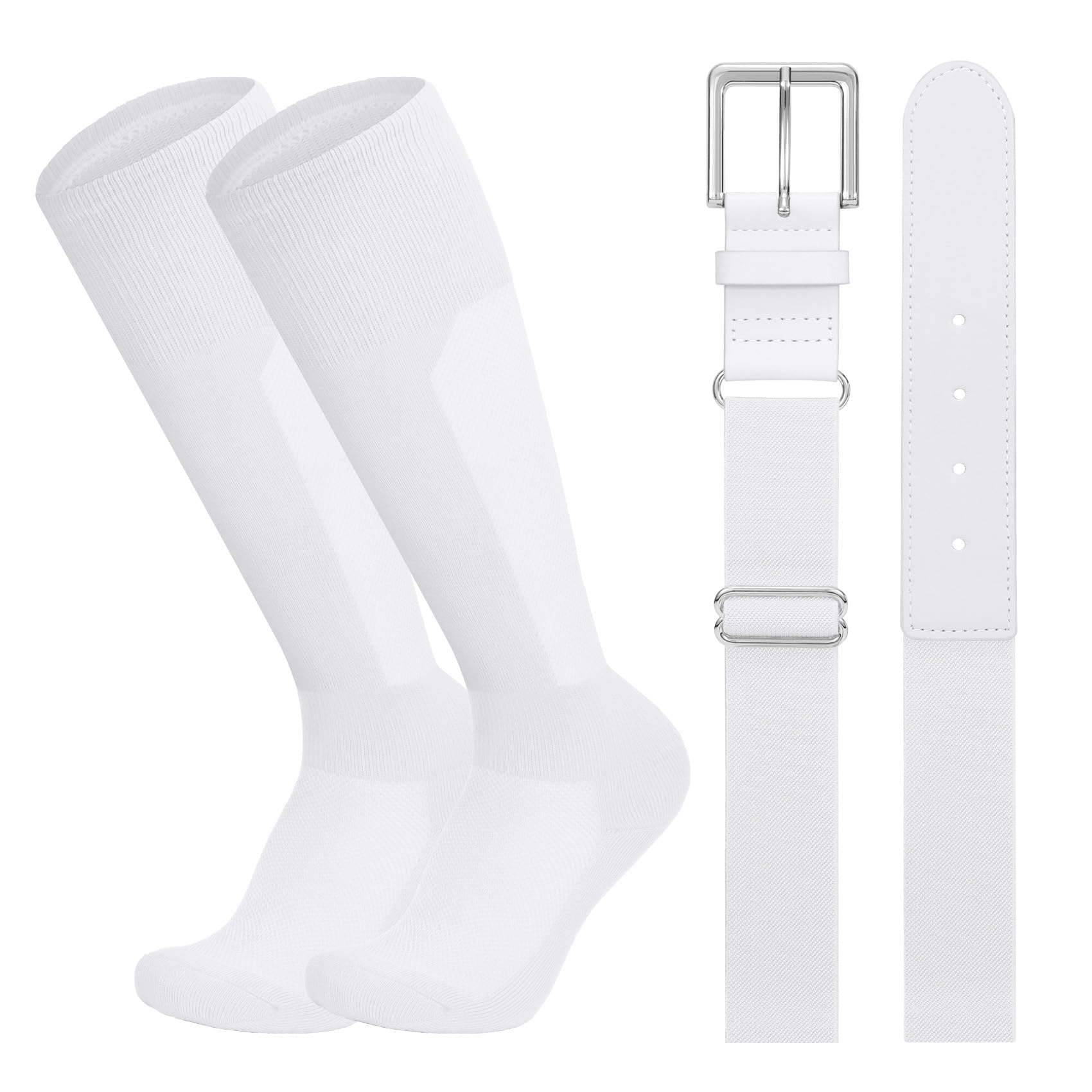 LEACOOLKEY Baseball Belt and Socks Combo Set Breathable Softball Socks and Elastic Belt for Youth Adult