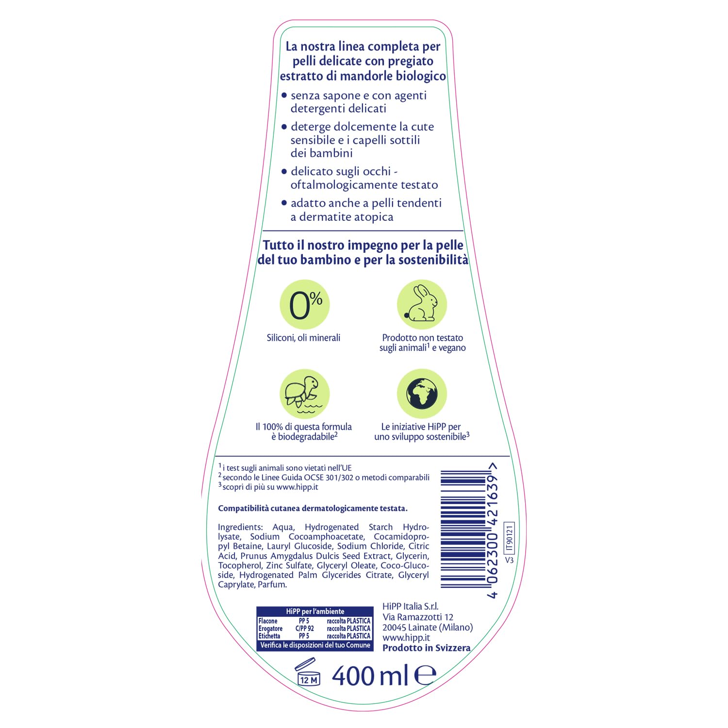 HiPP Baby Care - Gel Detergente Neonato, Deterge con Delicatezza Corpo e Capelli dei Bambini, No Lacrime, per Pelli Sensibili, con Estratto Naturale di Mandorle Bio, 1 Flacone da 400 ml