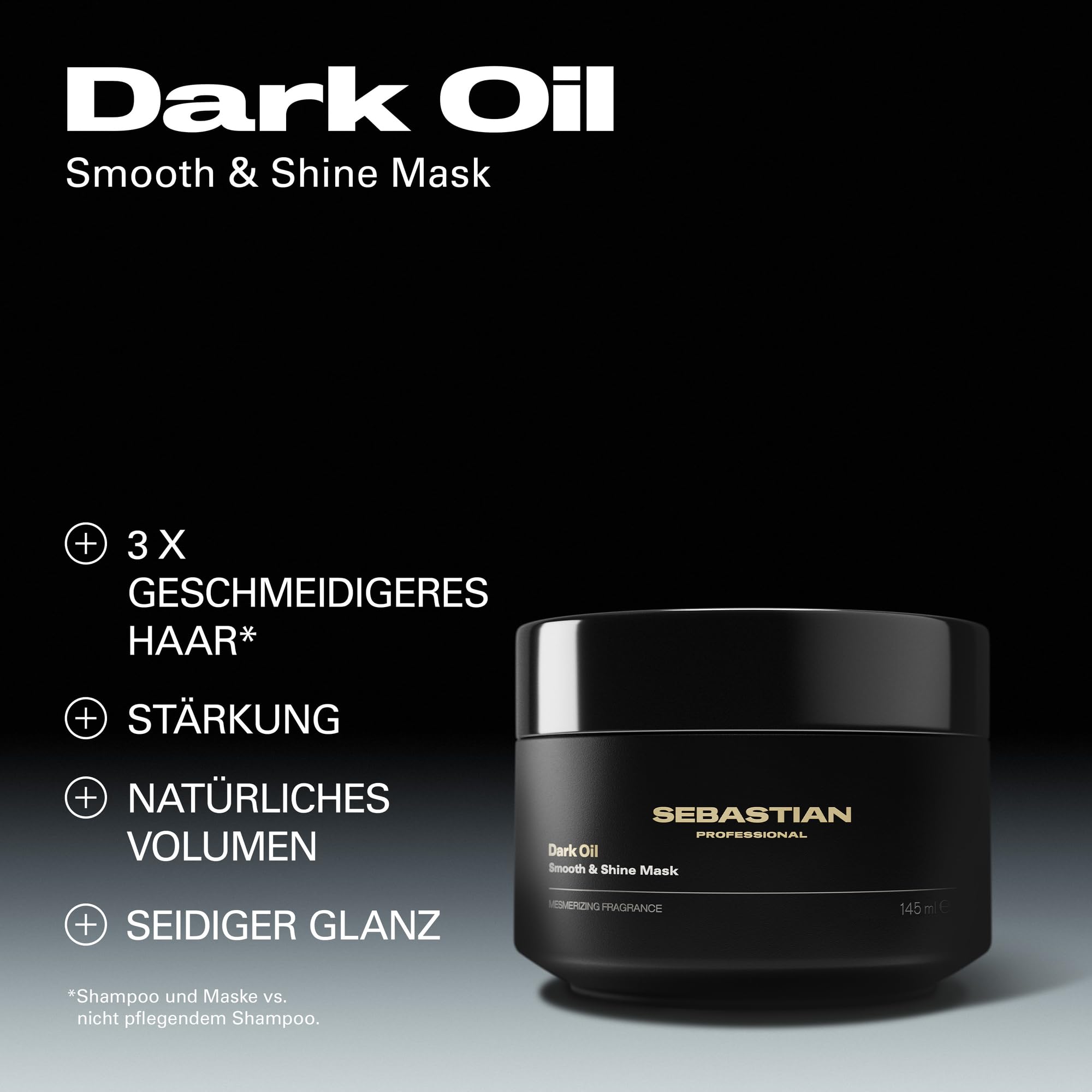 Sebastian Professional Dark Oil Smooth and Shine Mask – Leichte Haarmaske für intensive Haarpflege – Pflegemaske für Geschmeidigkeit, Glanz & schwereloses Haar