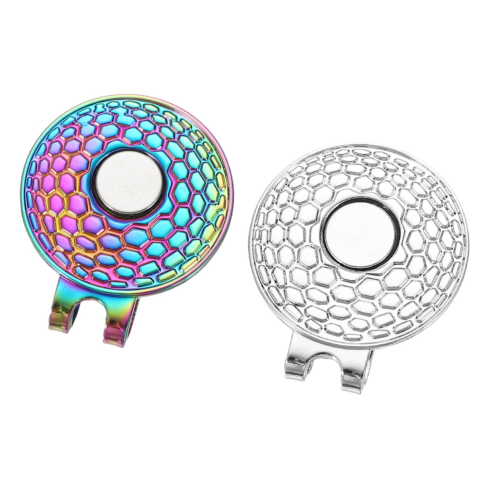 PATIKIL Golf Hat Clip, 2 Pack Metal Cap Clamp with Magnetic Removable Ball Marker Holder Golf Accessories for (Women & Men), Iridescent, Silver