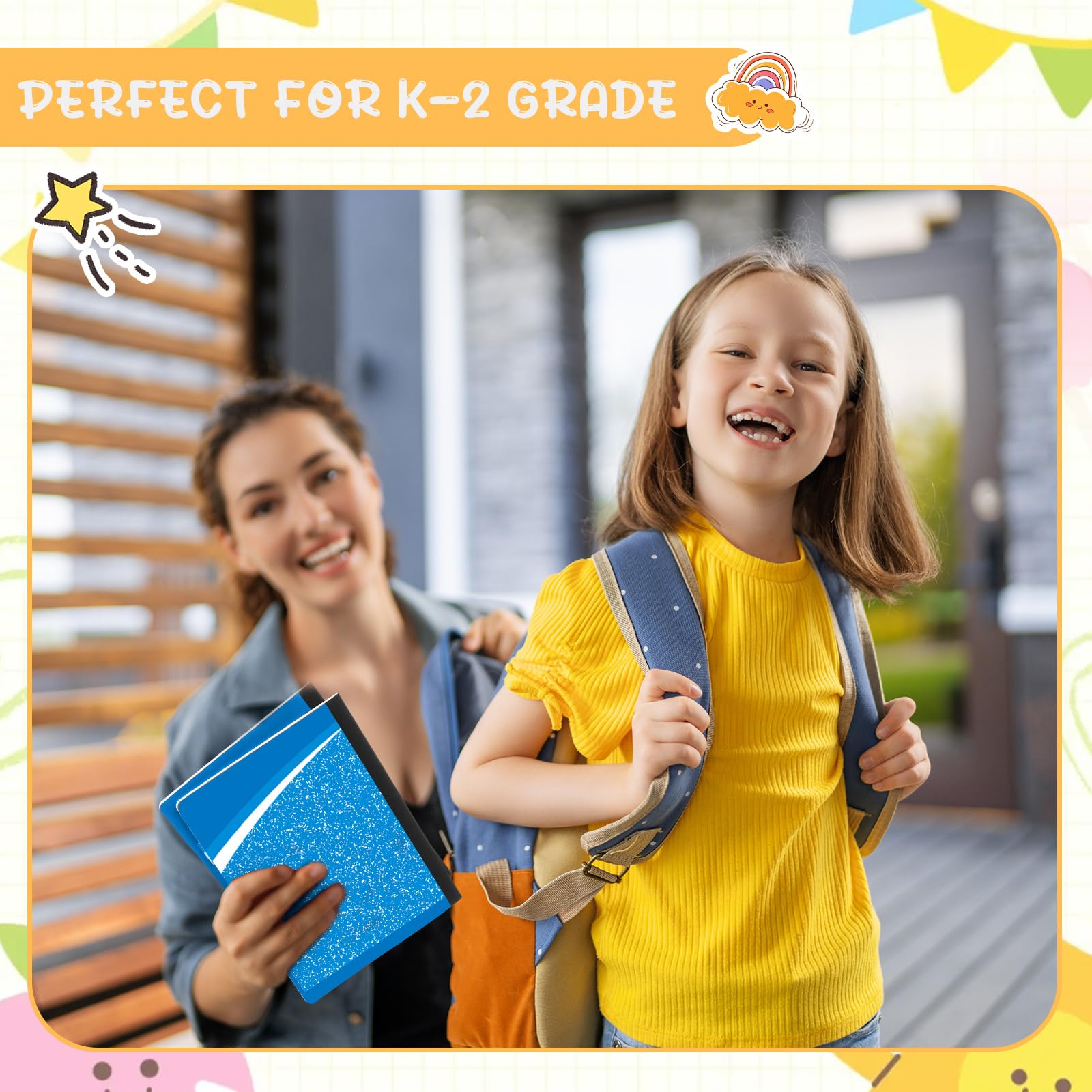 Fainne Confezione da 125 quaderni per composizione primaria, formato K-2, copertina rigida, a righe, 19 x 24 cm, 100 pagine, color marmo, per scuola scolastica (blu marmo)