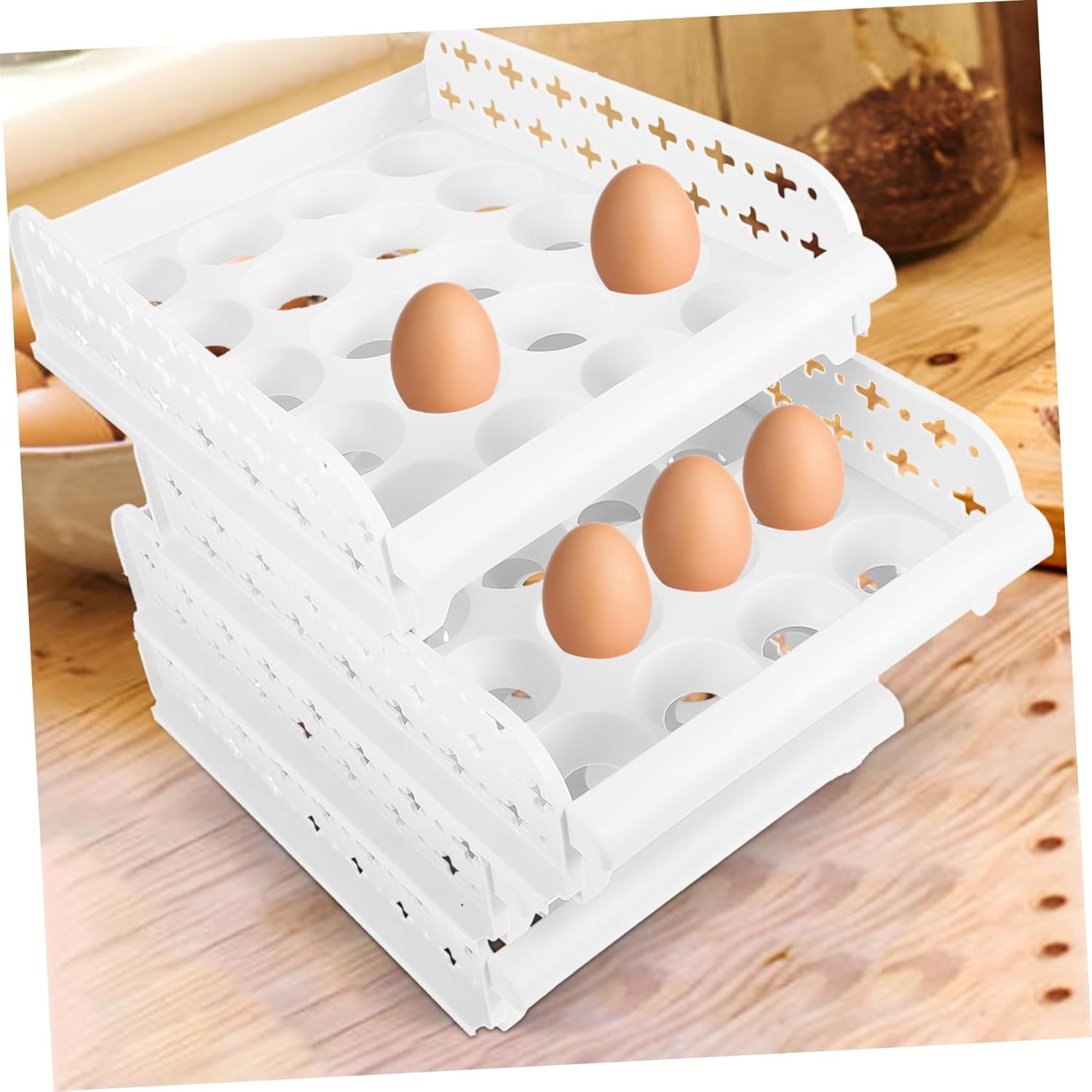 NUOBESTY 30grids Stackable Storage Box Plastic Container for Refrigerator Organization Space-saving Design for Home Kitchen White Back Shell Style