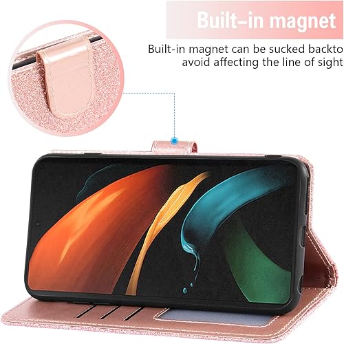 Miniatura 3 de Asuwish Funda de teléfono para Samsung Galaxy Z Fold 3 5G 2021 con cubierta de cartera con purpurina, soporte para tarjetero, soporte de ranura para