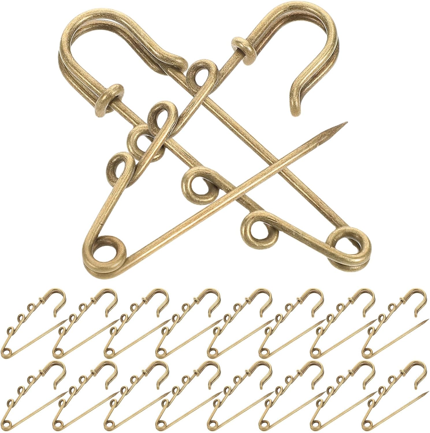 FUOYLOO 20pcs 3-Hole Large Safety Pins Bronze Quilting Pins for Women Clips Scarf and Shawl Fasteners Sewing Accessories