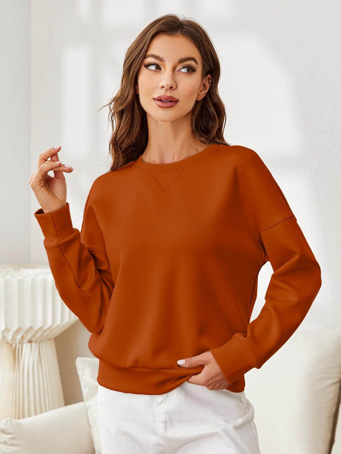 Glamaker Women's Crewneck Cropped Sweatshirt Pullover Stripe Air Essentials Basic Long Sleeve Shirts Casual Loose Fit Outfits - Image 5