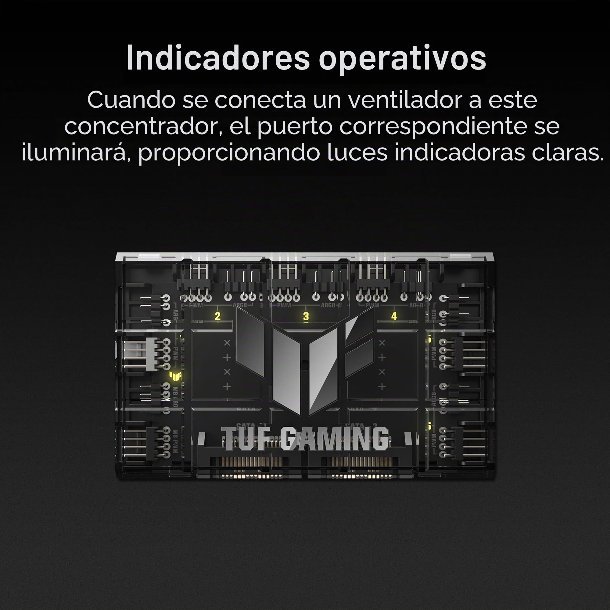 ASUS TUF Gaming ARGB PWM Fan Hub (conecta seis ventiladores de carcasa, ventilador PWM y controlador RGB, indicadores claros de alimentación y operación, soporte de alimentación SATA dual estable)