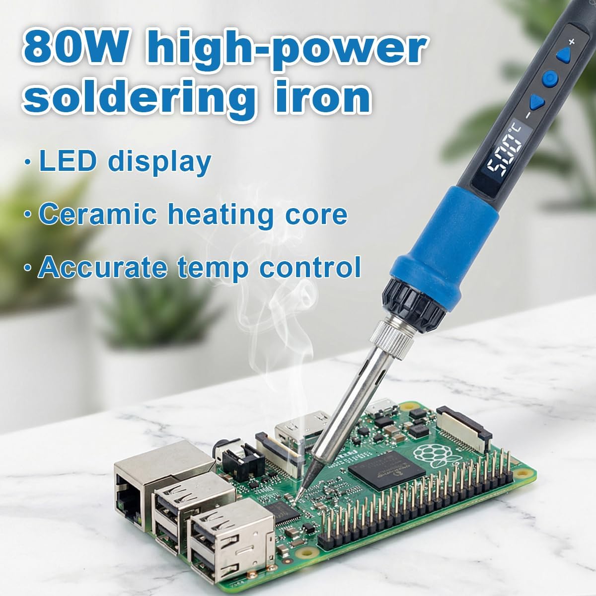 Soldering Iron Kit, 80W 110V LED Digital Solder Gun with Ceramic Heater, Portable Welding Tool Set with 5 Tips, Solder Wire, Stand & Sponge for Metal, Electrical Repair and DIY