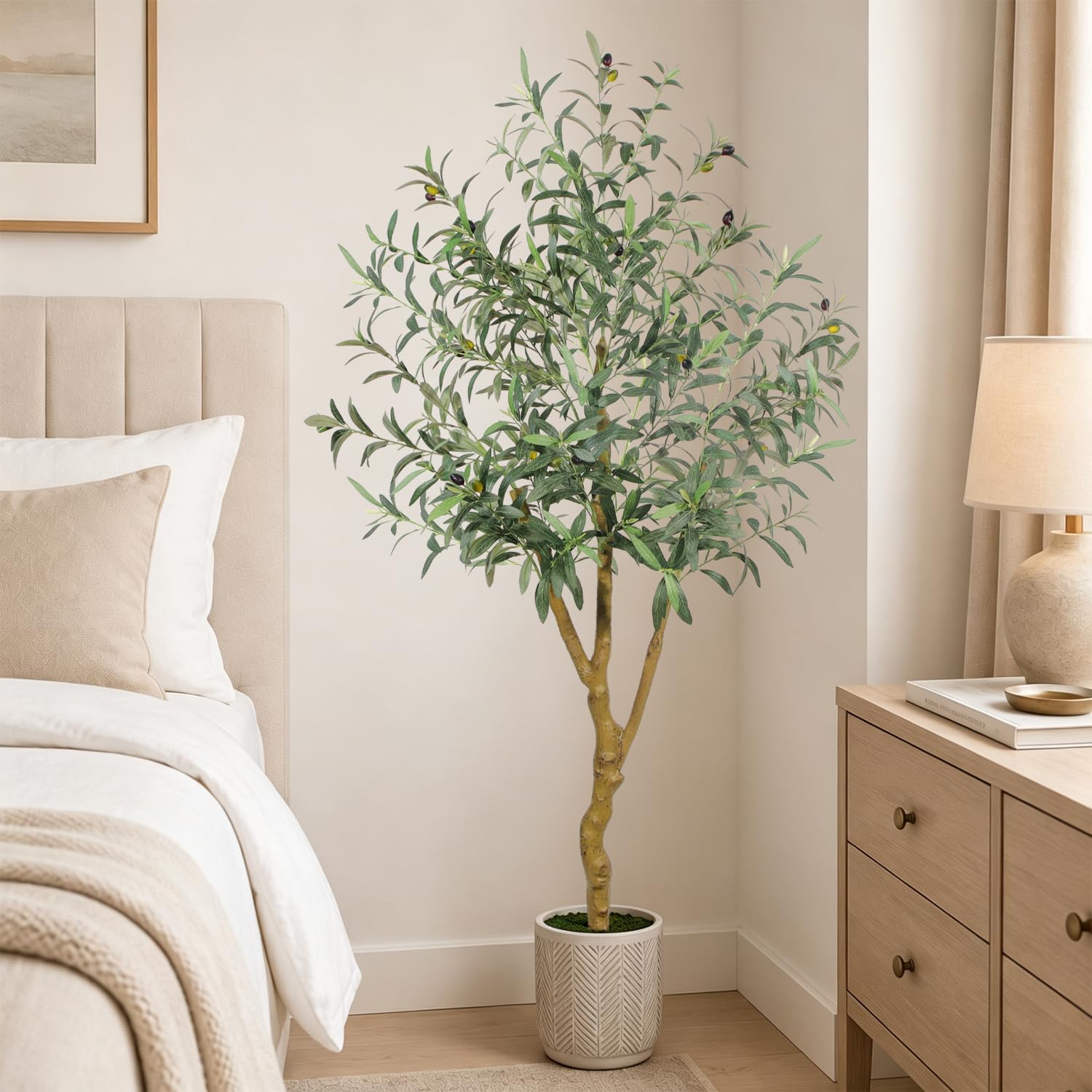 5FT Olive Trees Artificial Indoor - Realistic Artificial Olive Tree Indoor Large Full Fake Plants with Lifelike Fruits and Leaves for Modern Home Office Living Room Decor