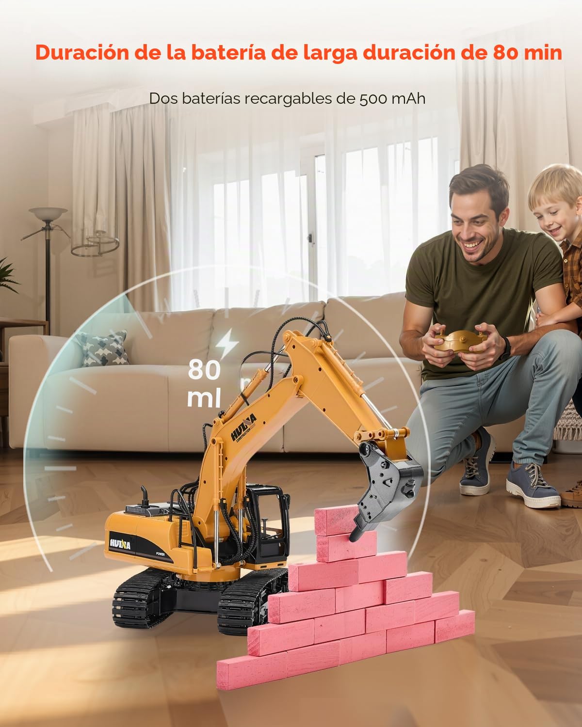 VEVOR 3 en 1 Escala 1:14 Excavadora con Control Remoto, Excavadora RC 15 Canales con Pala de Metal, Luces y Sonidos, Vehículos de Construcción Completamente Funcionales con 2 Baterías para Niños