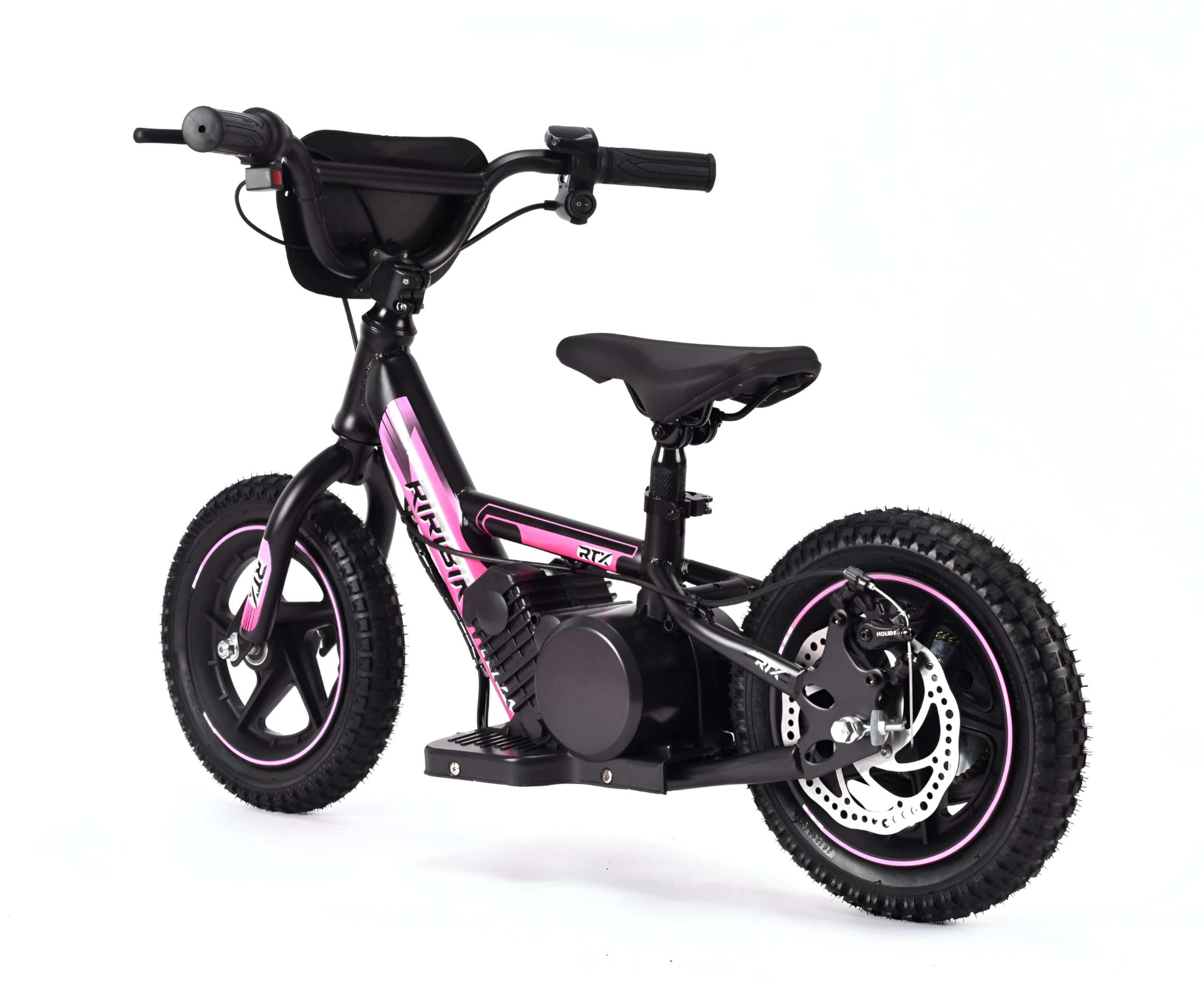 Bici elettrica per bambini RIRIBIKE RTX3 24V (12"), rose, Batteria al litio, Motore 100W, Freno a disco, Sedile regolabile in morbido PU