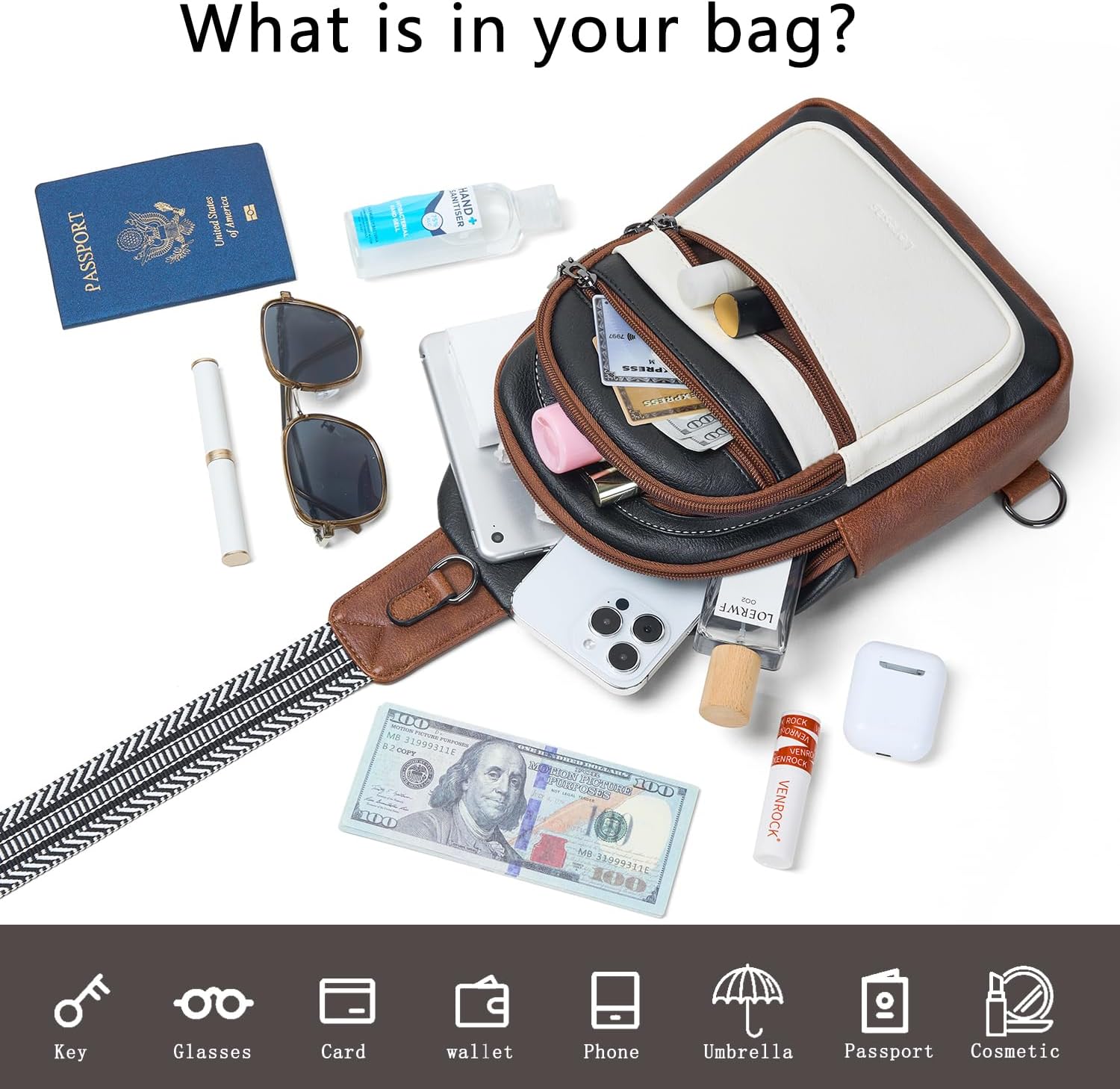 Sling Bag for Women Crossbody Bag Fanny Pack Cross Body Sling Purse Vegan Leather Trendy Travel Purse Black/White/Brown - Image 7