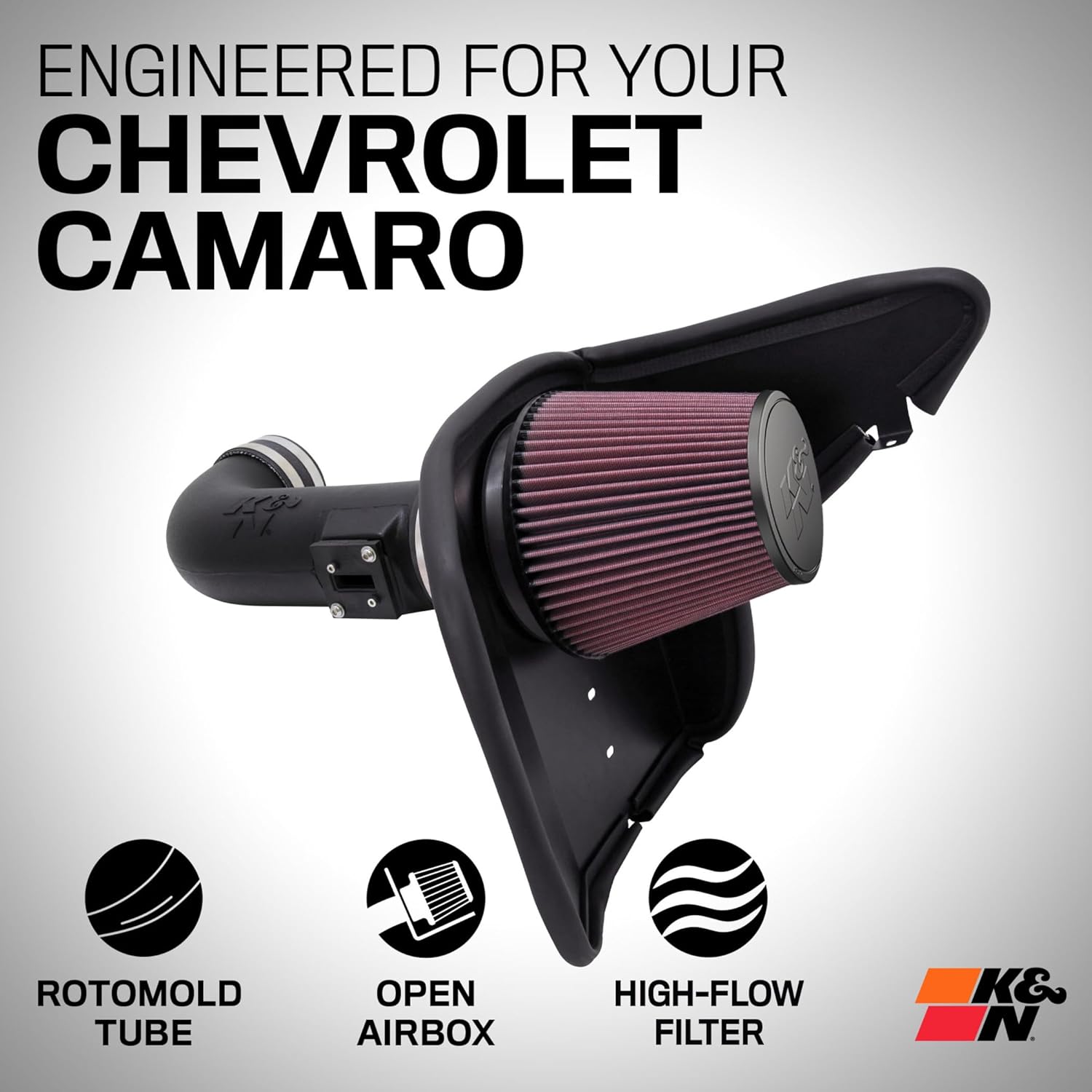 K&N Cold Air Intake System: High-Flow Air Filter, Increase Performance & Acceleration: Compatible with 2010-2015 Chevrolet: Camaro SS, 63-3074