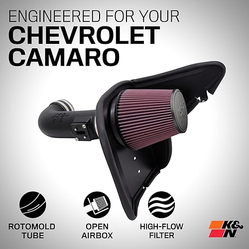 Miniatura 2 de K&N, juego de rendimiento de toma de aire frío 63-3074 con filtro de lubricante rojo durable para Chevrolet