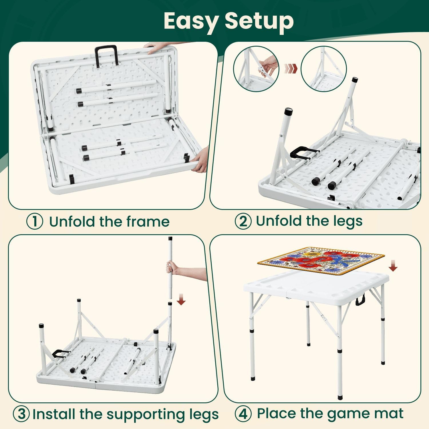 Folding Mahjong Table with Vibrant Sunflower Cornflower Floral Bouquet Butterflies Wear-Resistant Mahjong Mat, 4 Cup Holders & Chip Trays for 4 Players Square Portable Card Table for Poker Domino