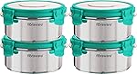 Floraware Stainless Steel Insulated Airtight Leak-Proof Lunch Box Unbreakable Lid, Snacks Tiffin for Kids, Light Weight, Easy Clean for Office, School, Picnic & Travelling, Set 4, 300 ml Sea Green