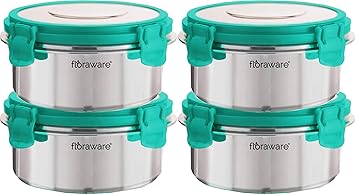 Stainless Steel Insulated Airtight Leak-Proof Lunch Box Unbreakable Lid, Snacks Tiffin for Kids, Light Weight, Easy Clean for Office, School, Picnic & Travelling, Set 4, 500 ml Sea Green
