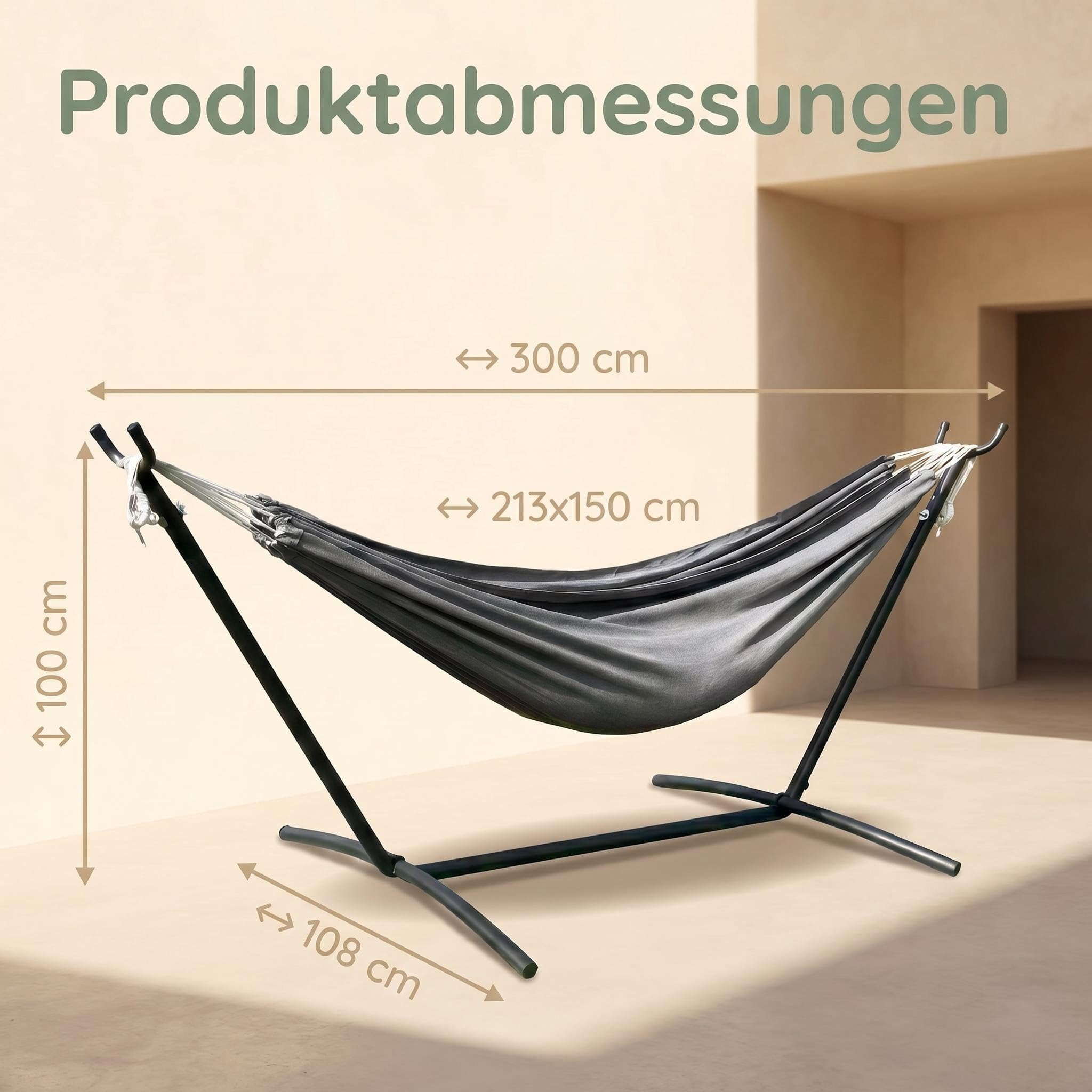 Doppel Hängematte mit pulverbeschichtetem Stahlgestell bis 200 kg Belastbar | 213x150cm Liegefläche Outdoor Garten Balkon Camping Hängematten-Set inkl. Oxford Tragetasche