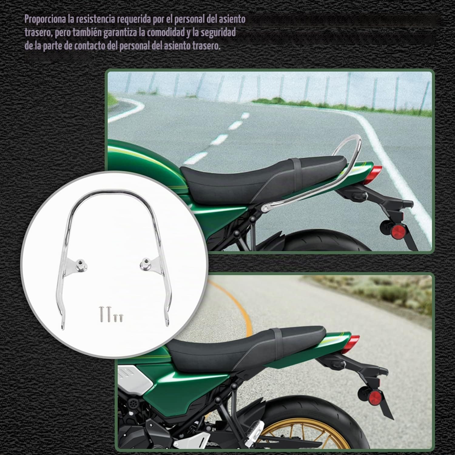 Motocicleta Z650RS Pasajero Trasero Pillion Grab Bar Asiento Grande Side Hand Rail Reposabrazos Trasero Manijas Kit Acero al Carbono para Z 650 RS Z650 RS Z-650-RS 2021 2022 2023 (Negro)