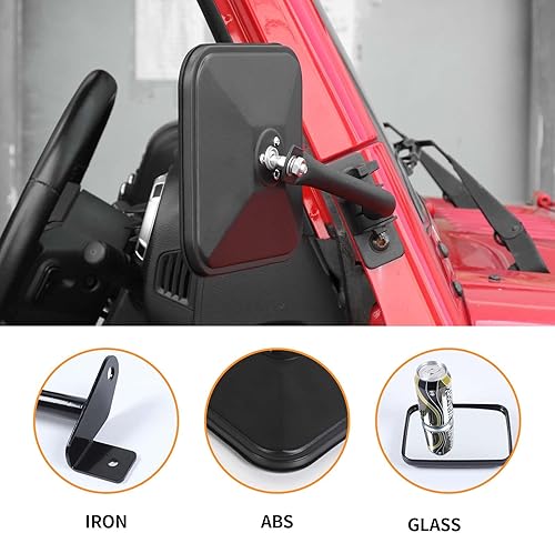 Miniatura 6 de Hoolcar Espejos de puerta con bisagra de puerta, espejo cuadrado de liberación rápida compatible con Jeep Wrangler TJ JK JKU 1997-2017, accesorios