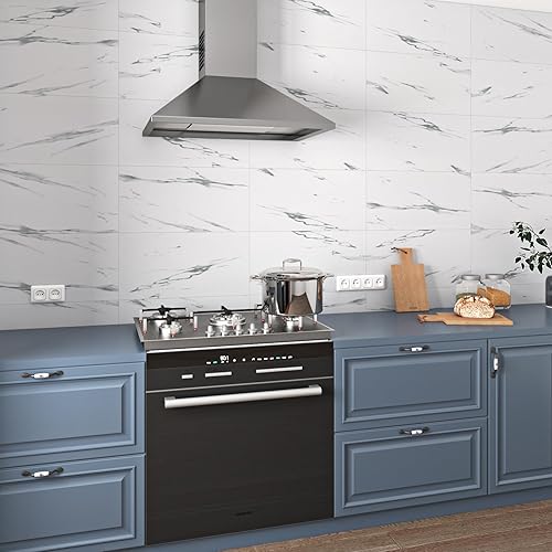 Livelynine 16 azulejos de 24 x 12 pulgadas para despegar y pegar para azulejos de pared de cocina, azulejos de mármol blanco para salpicaduras de