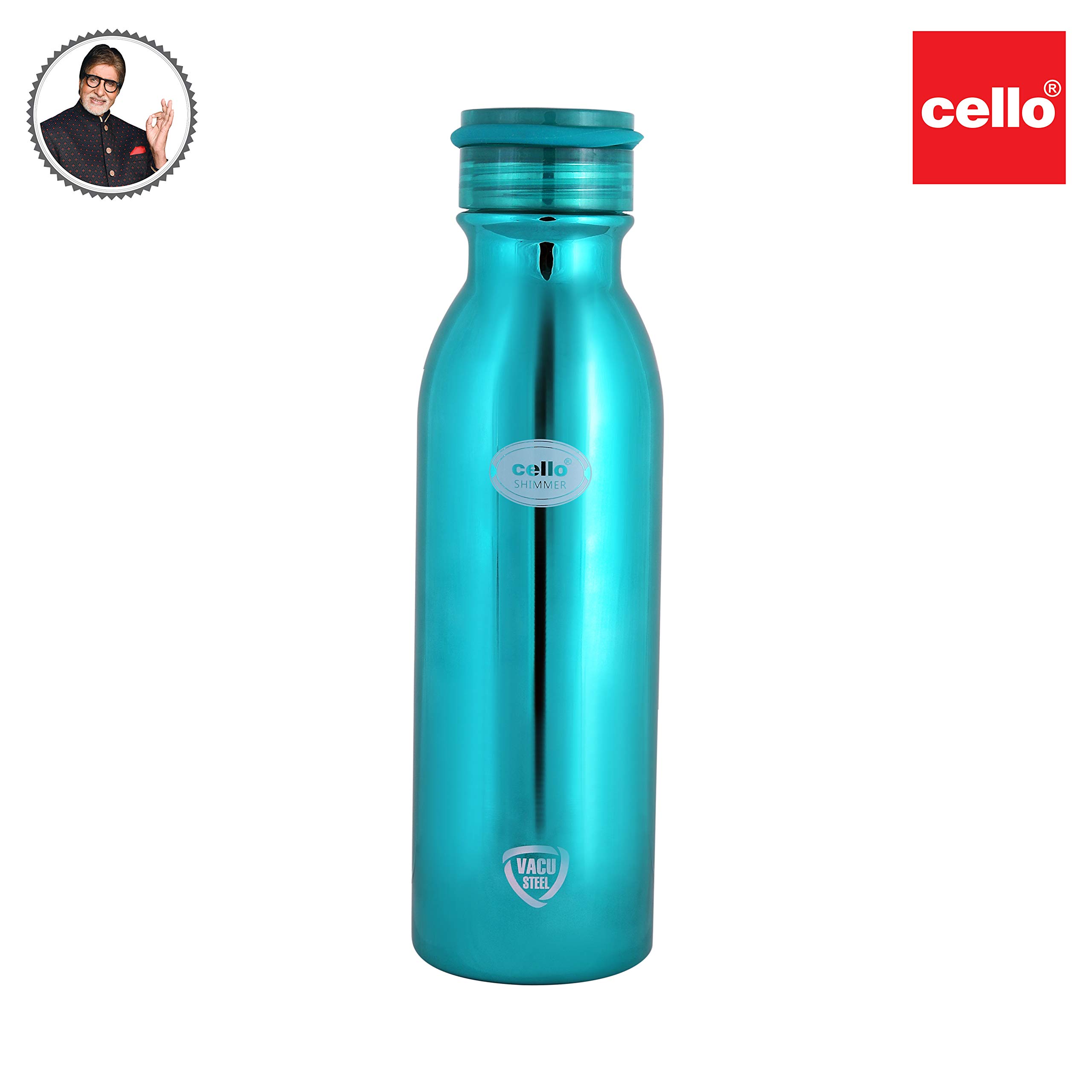 Cello Shimmer Stainless Steel Double Walled Water Bottle | Hot & Cold Water Flask | 600ml | 1 Unit | Blue - Image 2 thumbnail