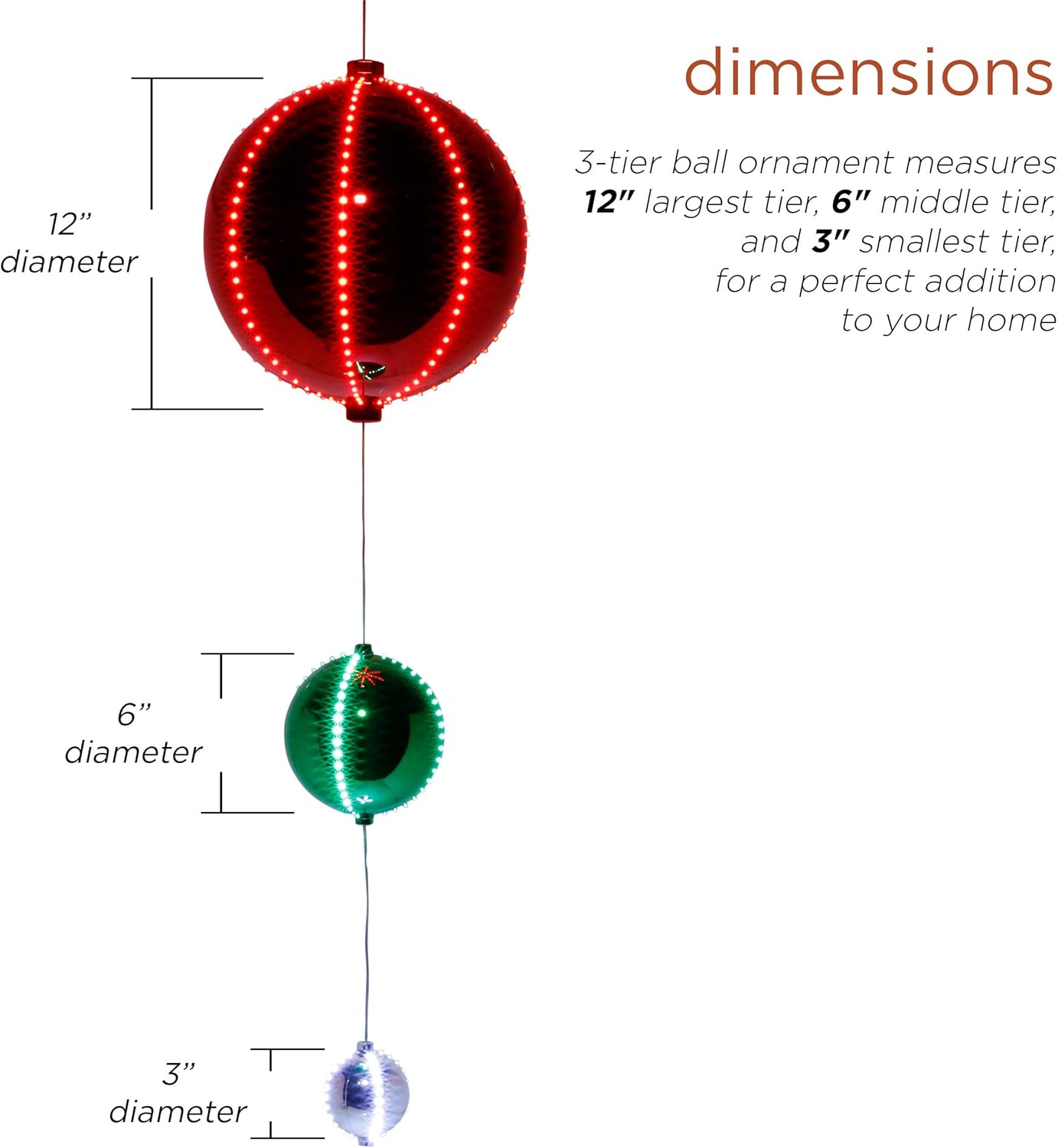 Alpine Corporation 3-Tier Christmas Ornaments with Chasing LED Light, Indoor and Outdoor Holiday Decorations for Home, Garden, Yard : Patio, Lawn & Garden