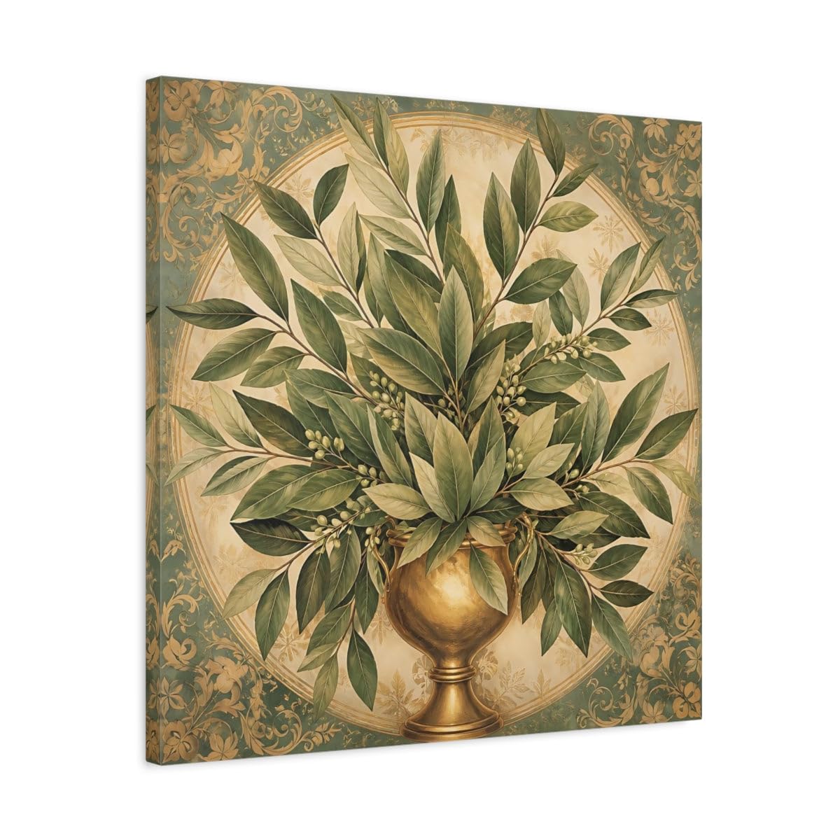 Toile laurier vert et or de qualité supérieure, grand format 3cm - 8