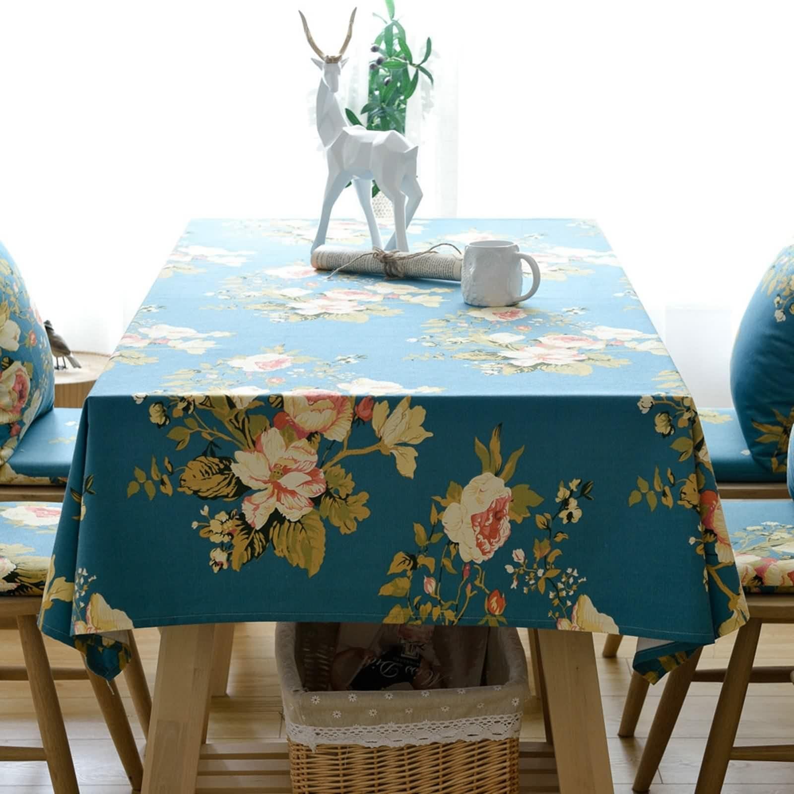 Tovaglia Cotone Fiori, Tovaglia Cucina Moderna Blu Tovaglia Tavolo 90X135CM per Compleanno Festa Matrimonio