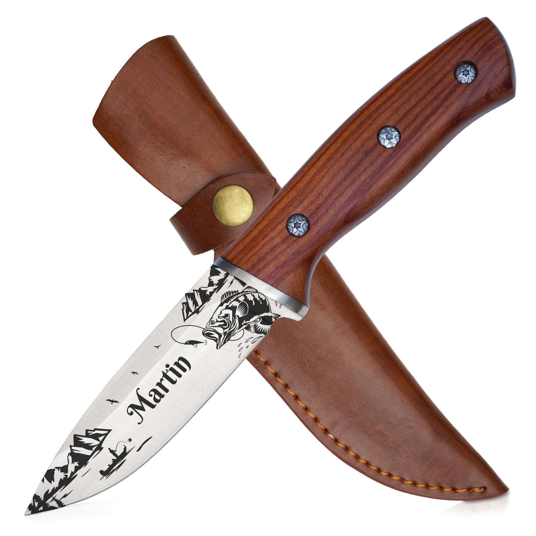 Angelmesser mit Gravur – Geschenk für Angler – Personalisiertes Geschenk mit Namen für Geburtstag Weihnachten Vatertag (ohne Ständer)