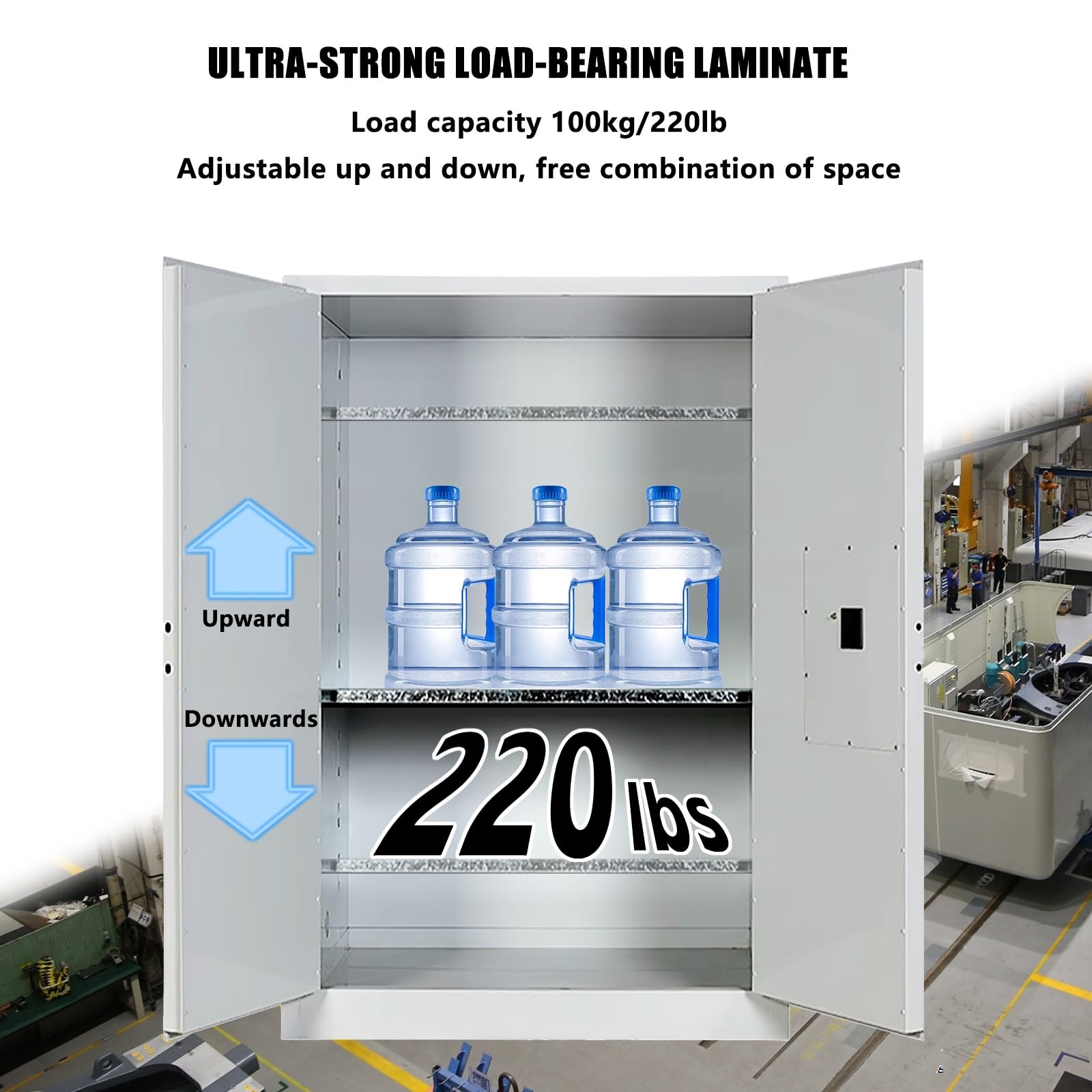 Armario de Almacenamiento de Productos químicos con Cerradura de combinación,165 x 109 X 46cm Armario de Almacenamiento de Productos inflamables,para hospitales, fábricas,Gris