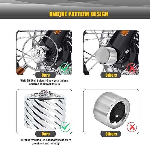 Miniatura 3 de Para Harley Street Glide Tapas de tuerca de eje delantero, paquete de 2 tapas de tuerca de eje de calavera CNC 3D de aluminio para 2002-2023 Softail
