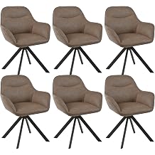 Set of 6 Swivel Dining Room Chairs with Armrests Kitchen Chair Swivel Upholstered Chair Dining Room Swivel Chair Faux Leather with Metal Legs and Backrest for Dining Room Kitchen Office Dark Brown