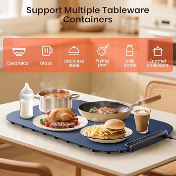 Food Warmer Mat 61x40 cm, 3-Level Temperature Warming Mat for Food - Electric Hot Plate for Keeping Food Warm, Warming Trays for Buffets, Food Warmers for the Table, Home, Parties & Thanksgiving