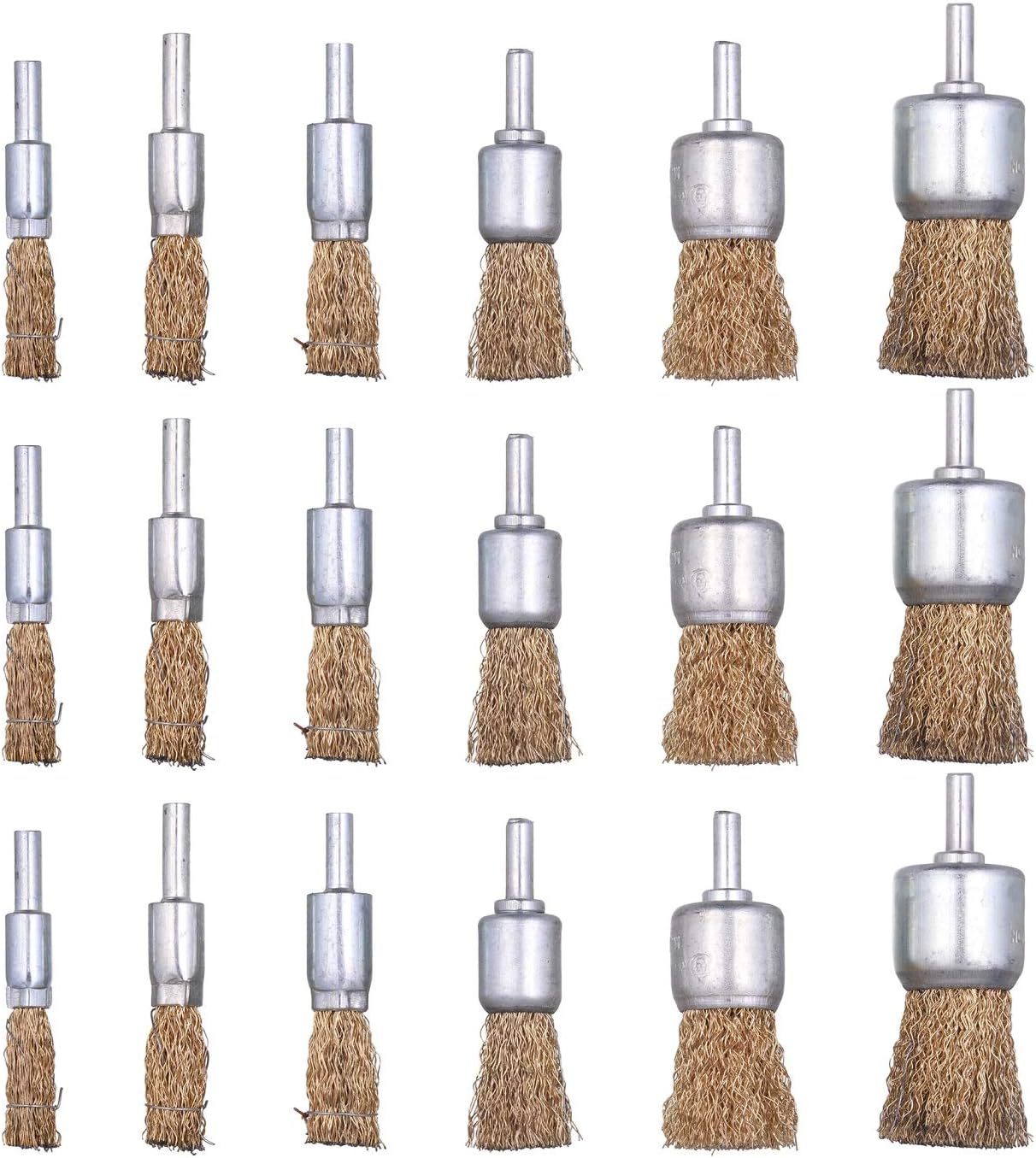 18 Pack Wire End Brush Set, Brass Wire Brush for Drill ,6 Sizes 0.012" Crimped Wire Wheel for Drill 1/4 Inch Shank, for Drill Attachment