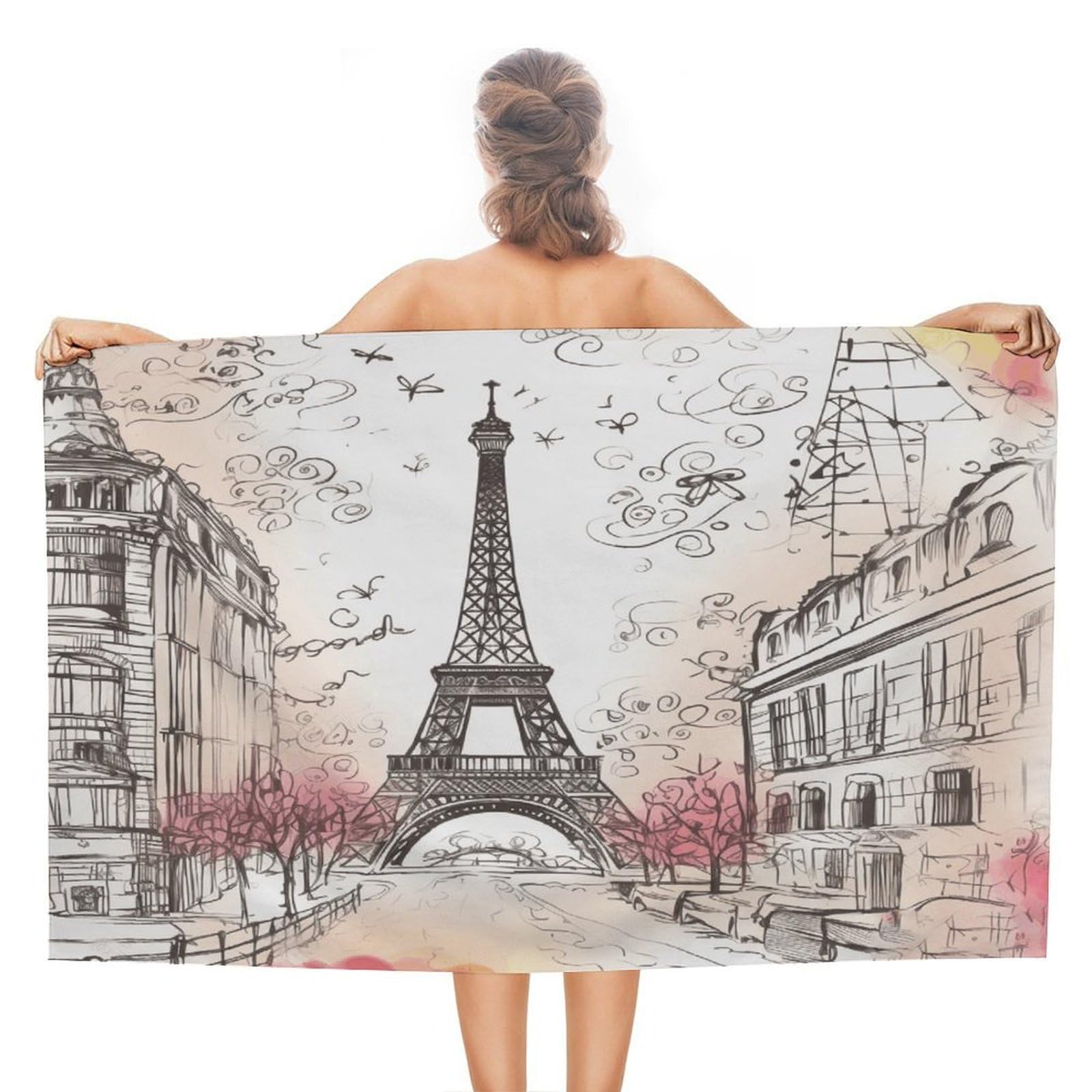 VstaDank French Paris Tour Eiffel Tower Beach Towel 51x31 Inch Oversized Soft Bath Towel Luxury Plush Thick Hotel Swim Pool Towels Super Quick Dry Travel Towels for Camping Gym Sports Yoga