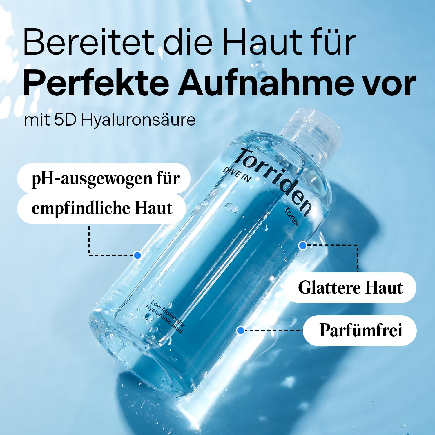 Torriden DIVE IN Gesichtstoner 300ml (10,14 fl.oz.) | pH-ausgleichendes Gesichtswasser für trockene Haut | Mit Hyaluronsäure, Panthenol und Allantoin