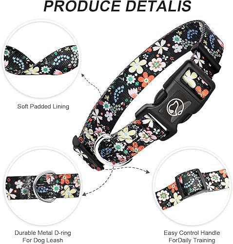 Miniatura 5 de Collar floral para perro con hebilla ajustable, suave, diseño especial, collares de poliéster resistentes para perros pequeños, medianos y grandes,