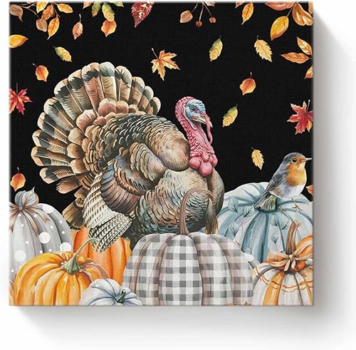 Miniatura 8 de Pintura por números para adultos, lienzo de Acción de Gracias, pavo, calabaza, otoño, hojas de arce, kit de pintura negra por números para