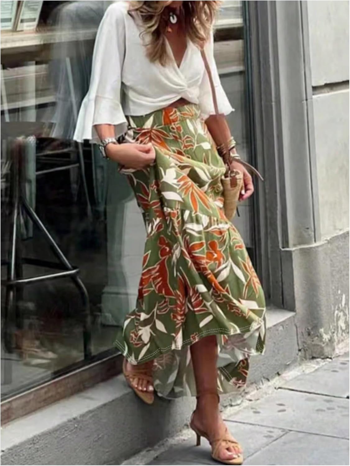 GORGLITTER Women's Boho Western Ruffle Flowy Maxi Skirt Trendy Summer Graphic Elastic High Waisted Beach Long Skirts - Image 3