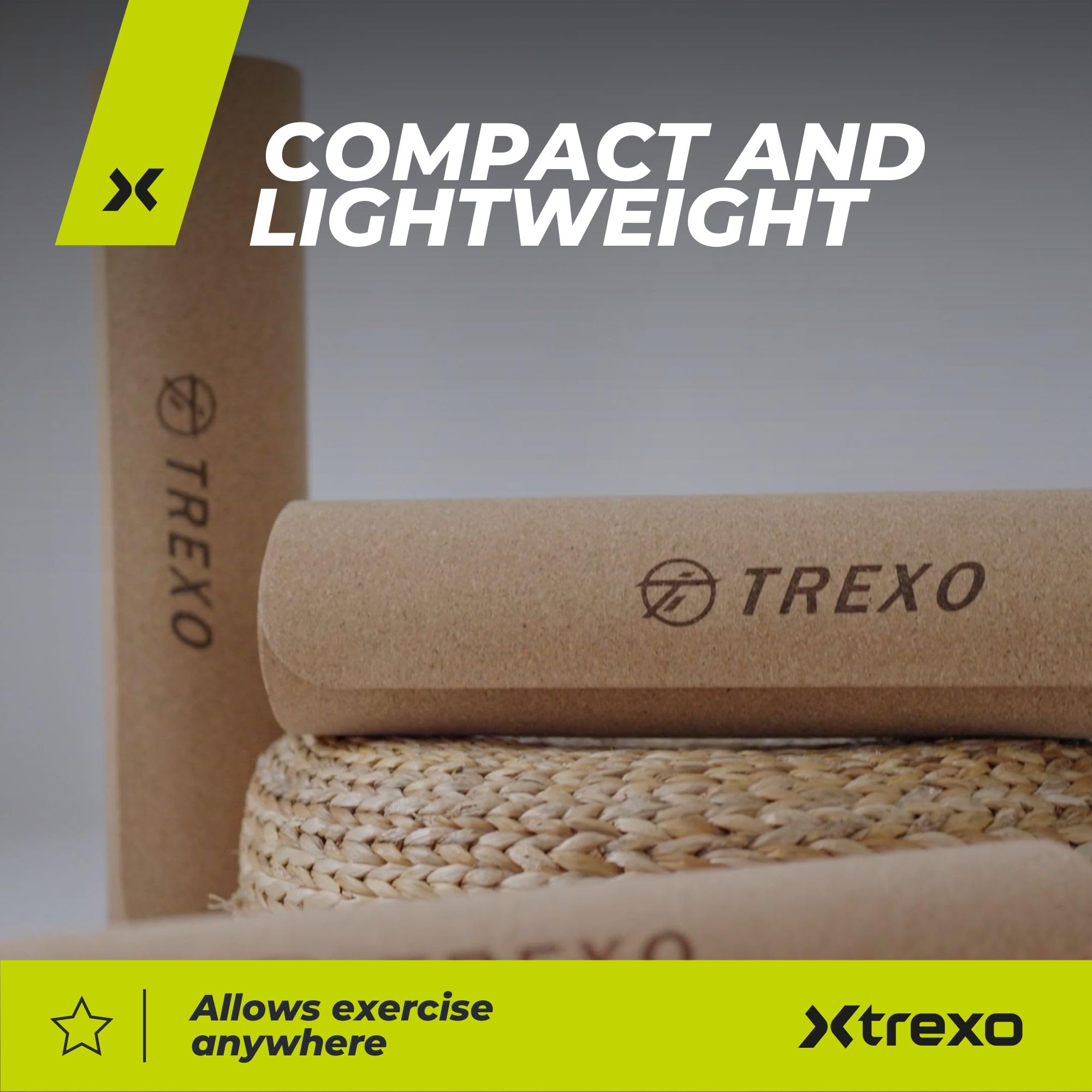 TREXO Esterilla Yoga TPE de Corcho y Caucho Naturales 61x183 cm Esterilla Fitness para Gimnasio en Casa o en Club Colchoneta plegable de Estiramiento de Gimnasia