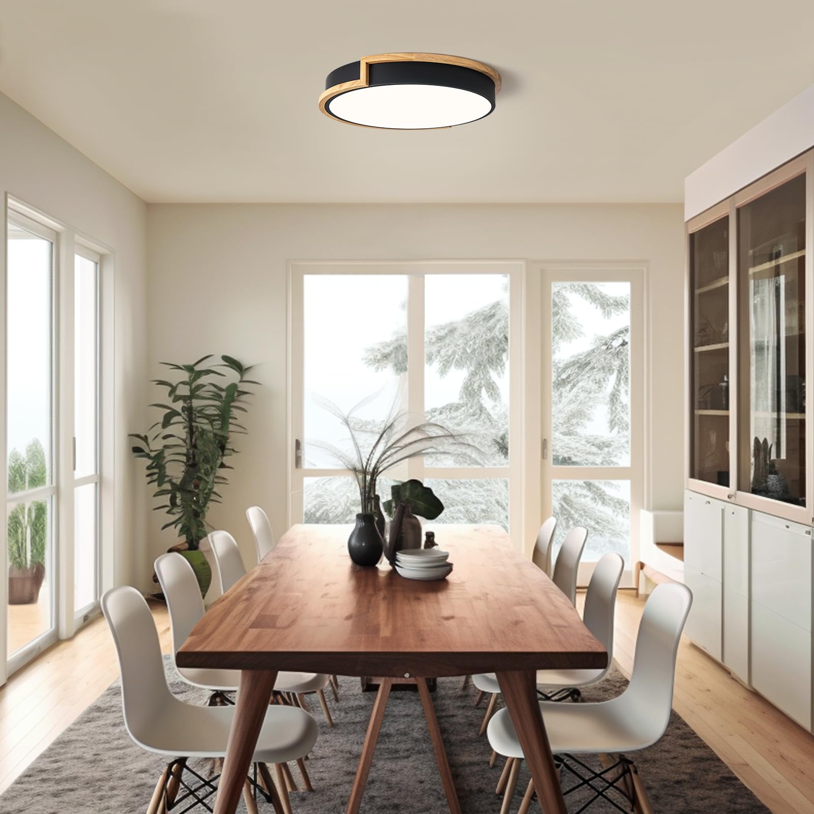 Plafon LED Techo, Plafon de Techo Negra de 40cm, Lámpara de 36W con Madera para Dormitorio,Sala de estar, Comedor, Cocina, Pasillo, 4000K