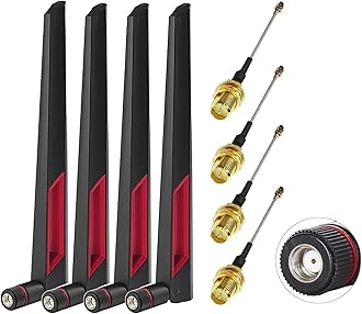 - WiFi Antenna Dual Band 2.4GHz 5.8GHz 12dBi RP-SMA Male Antenna 20cm+U.FL IPX IPEX to RP-SMA Female Cable RG1.13 for WiFi Router Wireless Adapter Network Card Security Camera(Pack of 4)