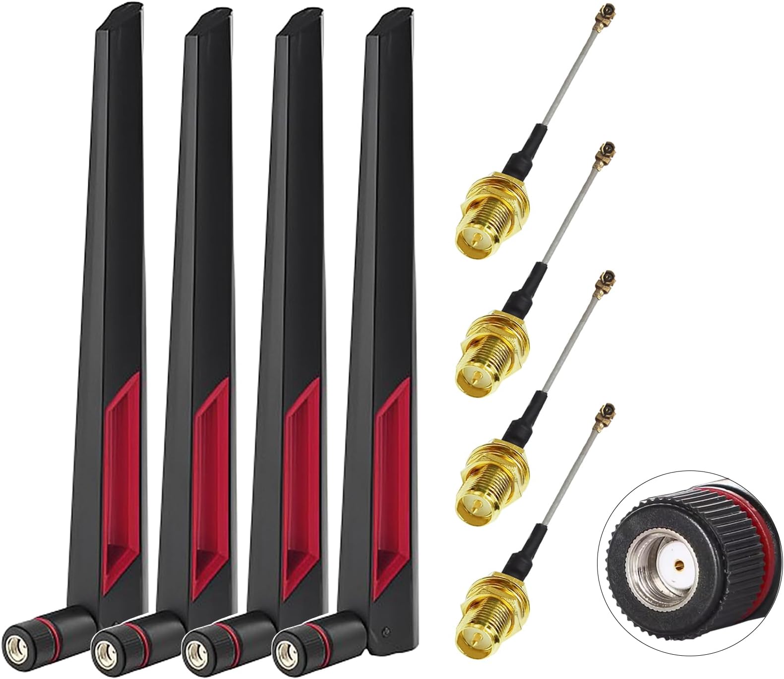 WiFi Antenna Dual Band 2.4GHz 5.8GHz 12dBi RP-SMA Male Antenna 20cm+U.FL IPX IPEX to RP-SMA Female Cable RG1.13 for WiFi Router Wireless Adapter Network Card Security Camera(Pack of 4)