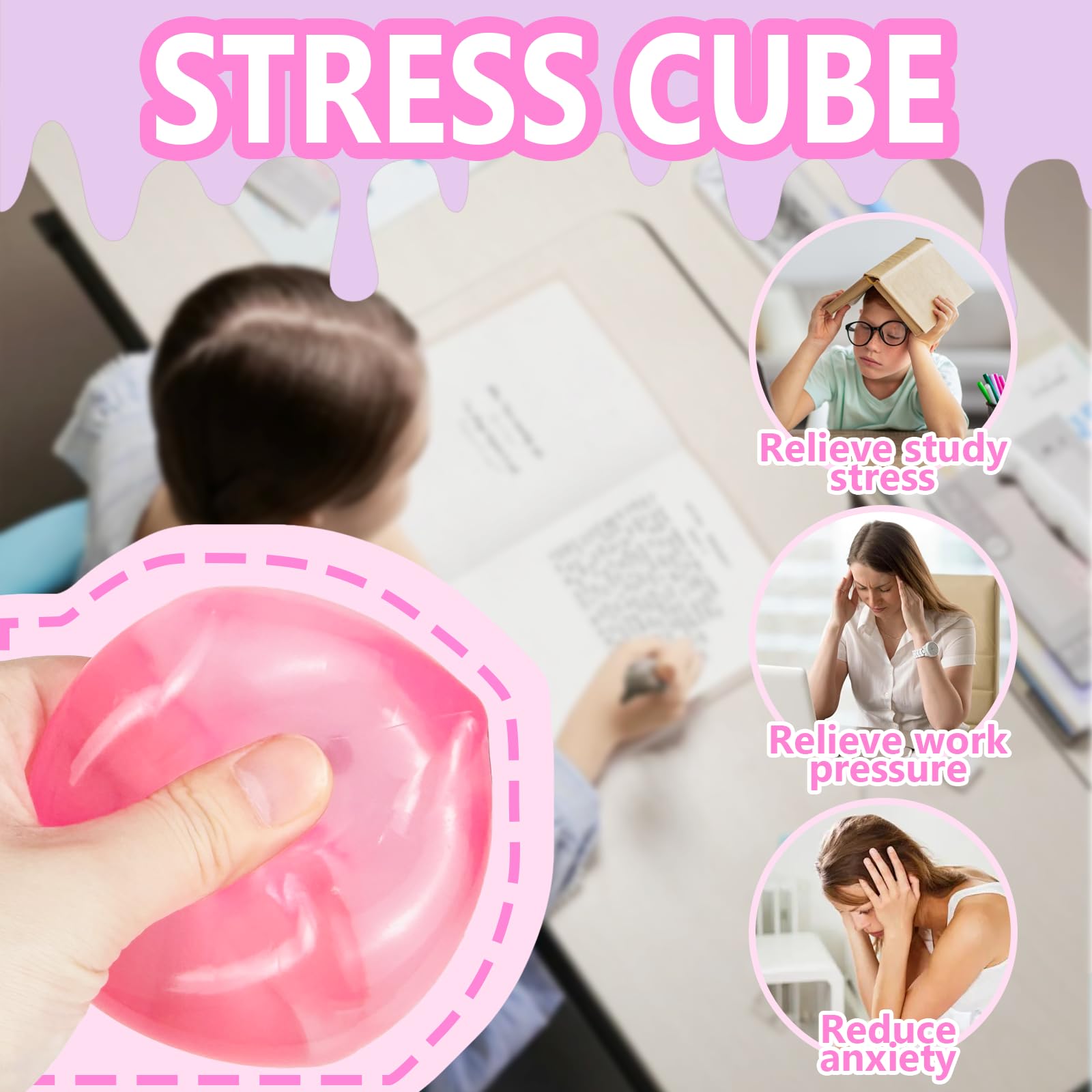 Copfeqyr 1PCS Medium Ice Cube Stress Balls Gift , Large Squishy Fidget Cube Toys for Kids & Adults - Image 3