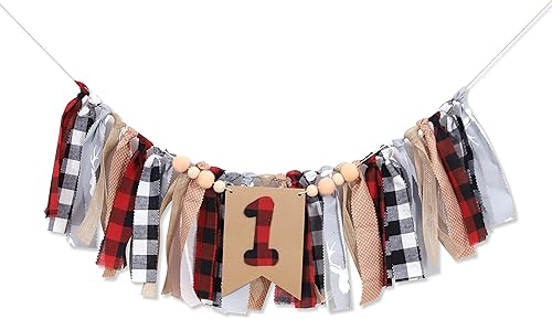 YESSWL Cartel de leñador para el primer cumpleaños pancarta de silla alta de bosque hecha a mano para suministros de fiesta de primer cumpleaños